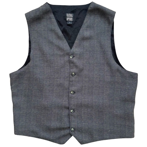 VTG Casual Options Woven Men's L Classic 5 Button Dress Vest Blue & Green Unique - Picture 1 of 6